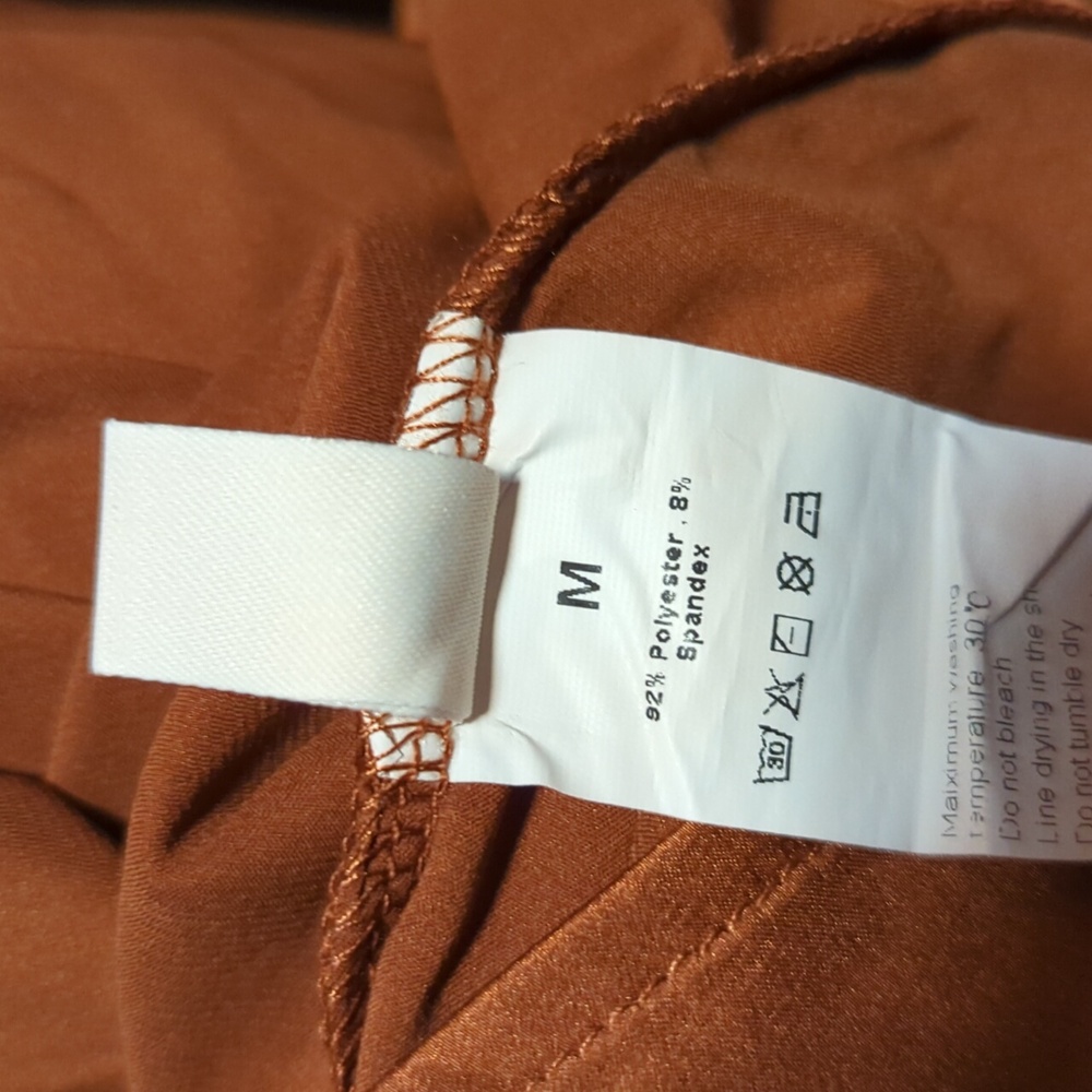 LYANER Long sleeve drape front blouse Brown Size M stretch satin - Picture 7 of 8